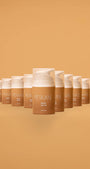 Row of Peta Jane sunless tanning products on a matching brown background