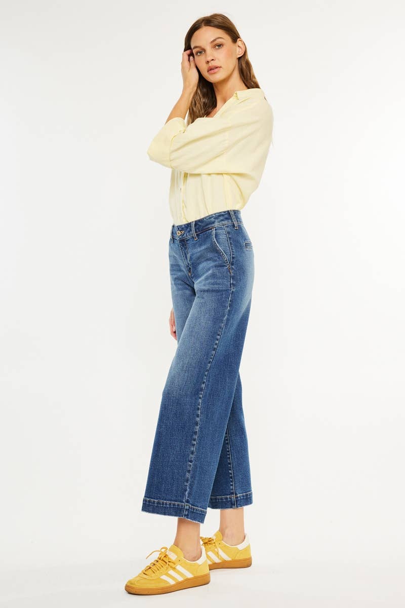 Kan Can USA - PETITE OPEN PACK MID RISE TROUSER WIDE LEG JEANS-KC70098M-PT