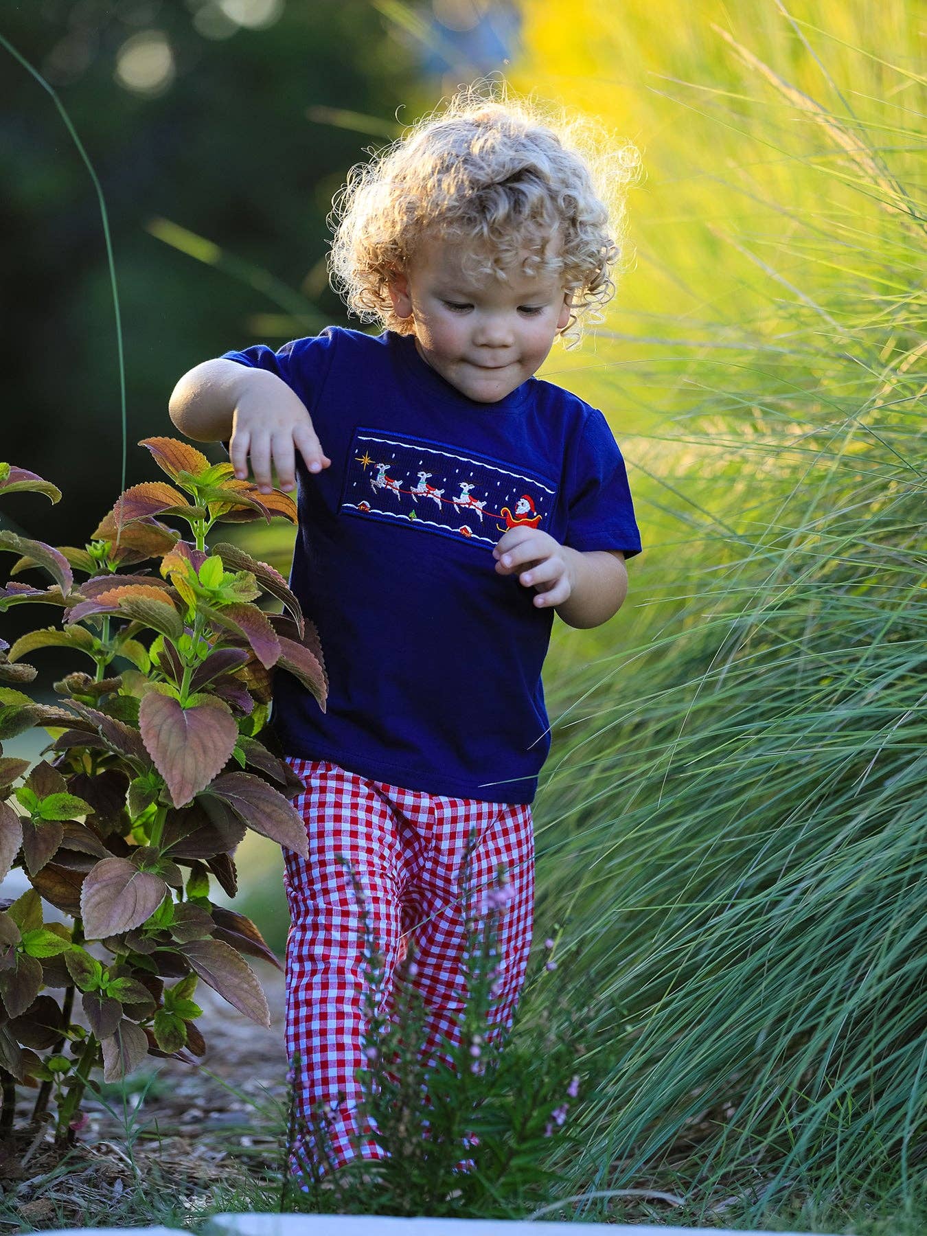 Rylee Faith Designs - Christmas Holiday Celebration Boys Set: Navy with Santa Sleigh