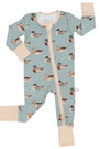 Baby onesie with duck pattern on a white background
