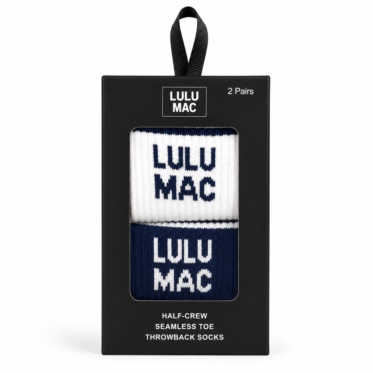 Lulu Mac socks 2-pair gift box with half-crew seamless toe throwback socks