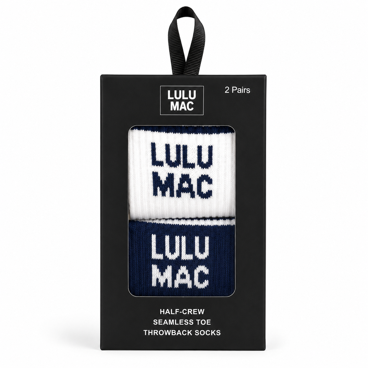 Lulu Mac socks 2-pair gift box with half-crew seamless toe throwback socks