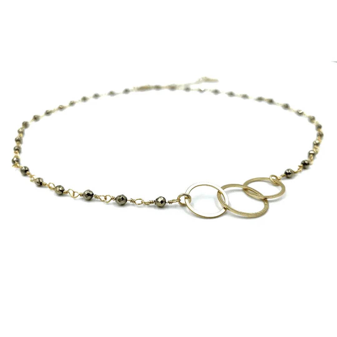 erin gray - 3 Hoops on Pyrite Short Necklace