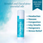 Balm stick with blue label on a light blue background, featuring text about essential oils and uses.