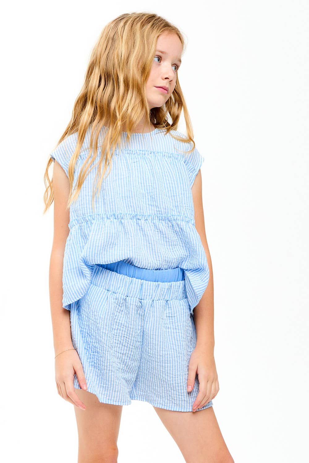 Good Girl - Double Waist Band Striped Gauze Shorts