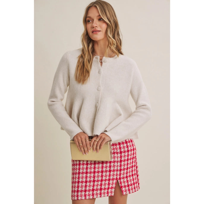 Cream Peplum Sweater Button Top