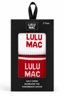 Lulu Mac half-crew socks, red and white, in 2-pair box with logo