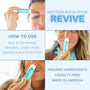 Product packaging with usage instructions and features on a light blue background