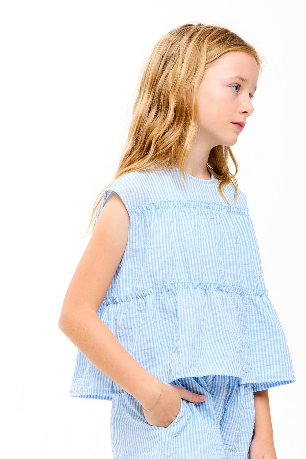 Good Girl - Striped Gauze Tiered Ruffle Top