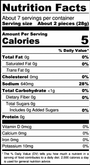 Nutrition facts label for a food product with serving size and calories information.