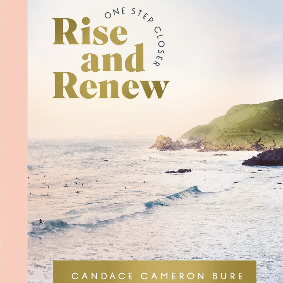 Book cover of 'Rise and Renew' by Candace Cameron Bure with a scenic ocean view.