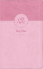 Pink Bible cover with circular design and lamb illustration on a pink background
