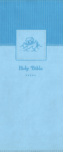 Blue Bible cover with a decorative emblem on a blue background
