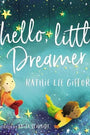 Book cover of 'Hello, Little Dreamer' with two children sitting on a starry night sky.