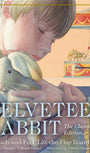Book cover of 'The Velveteen Rabbit' with a child holding a rabbit and a carousel in the background.