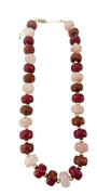 Chunky maroon mix beaded necklace with alternating faceted beads and gold-tone clasp