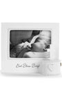 White photo frame with 'God Bless Baby' text and heart design on a white background