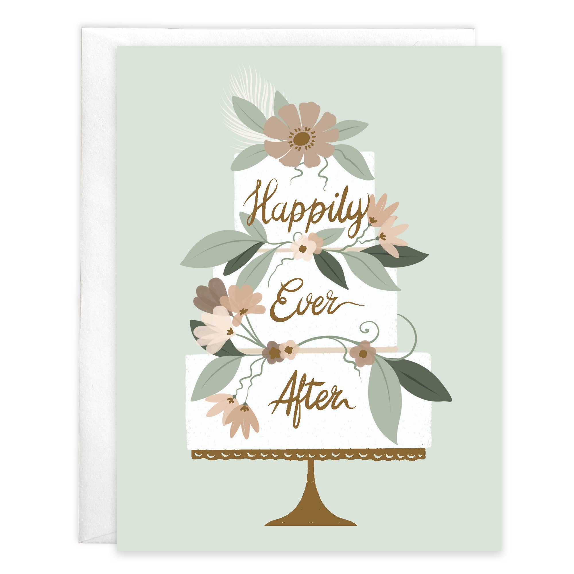Card with floral design and 'Happily Ever After' text on a light green background