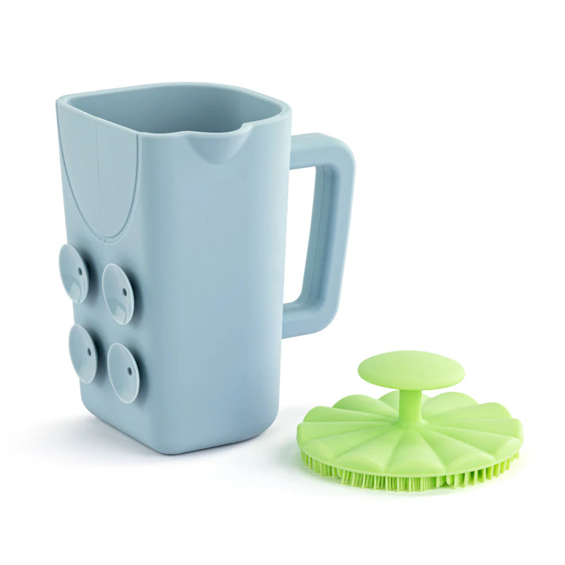 Blue mug with a green lid on a white background