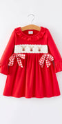 Rylee Faith Designs - Christmas Bow Red Smocking Reindeer Embroidery Girls Dress