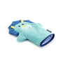 Children's turquoise and blue mitt with cartoon character on a white background