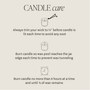 Candle care instructions with illustrations on a beige background
