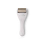 Derma roller with metallic head on a white background
