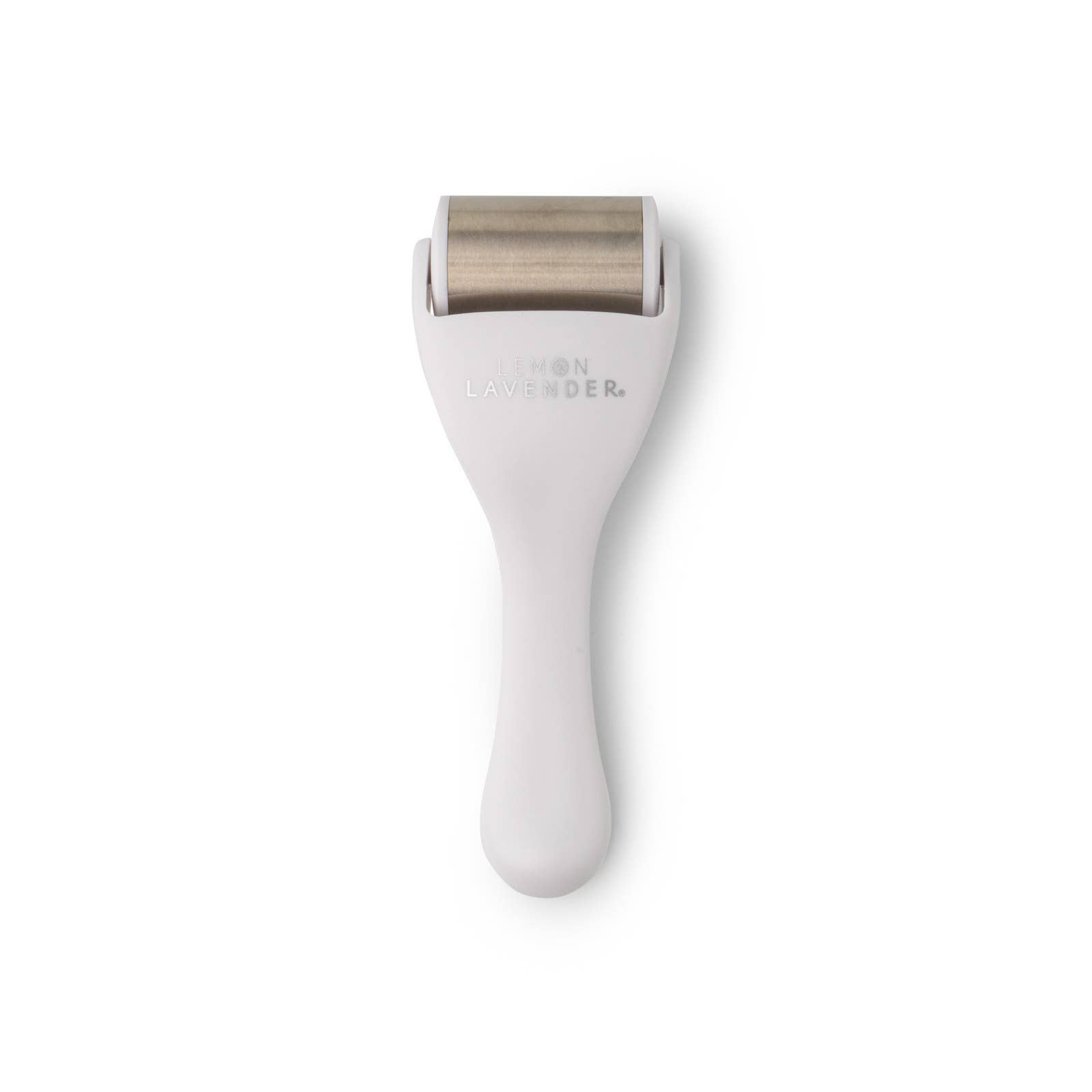 Derma roller with metallic head on a white background