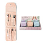 Manicure set with tools and packaging on a white background