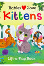 Book cover of 'Babies Love Kittens' with three cartoon cats and a colorful title.