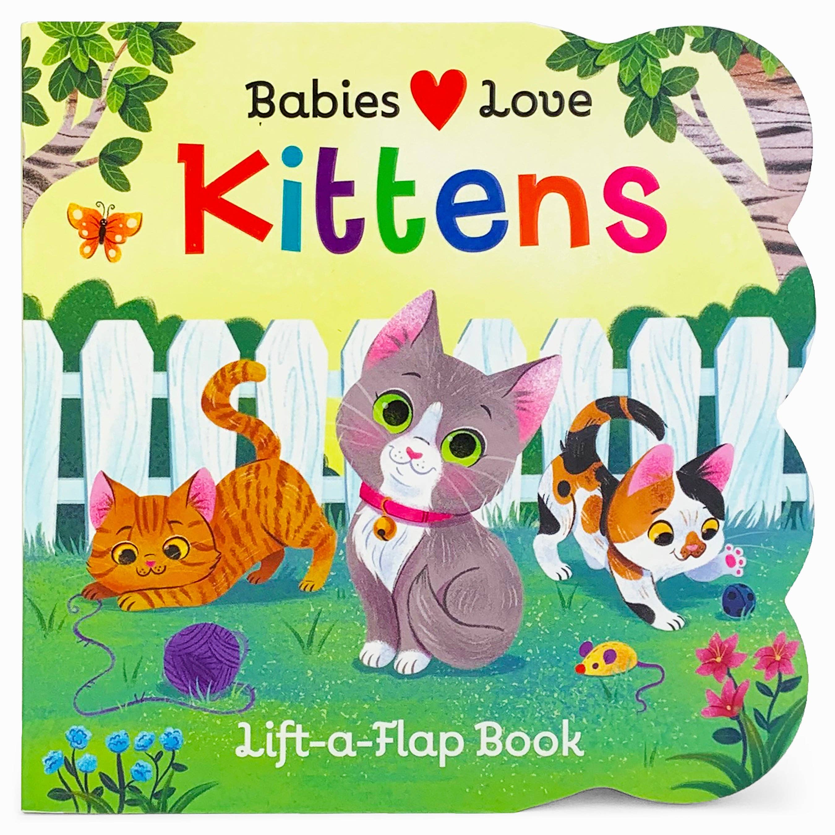 Book cover of 'Babies Love Kittens' with three cartoon cats and a colorful title.