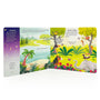 Children's book with colorful illustrations of animals and nature scenes on a white background