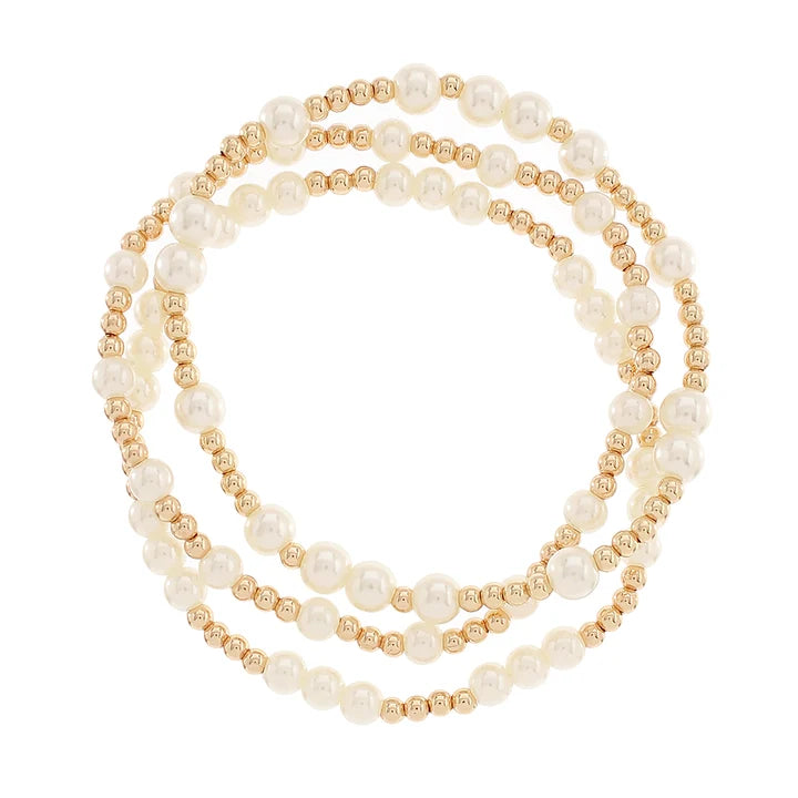 3 Row Pearl & Metal Ball Bracelet