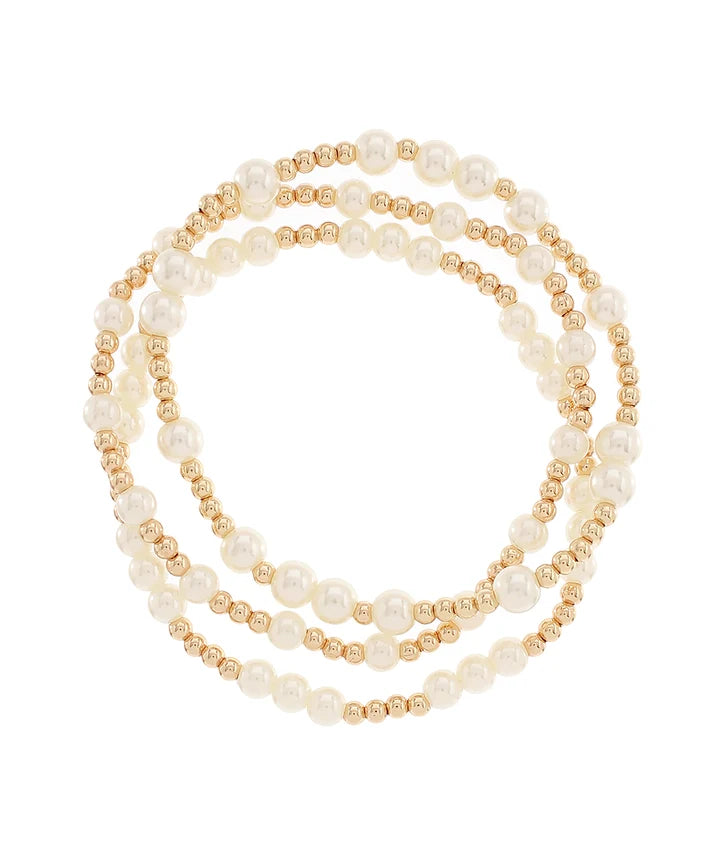 3 Row Pearl & Metal Ball Bracelet