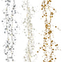 Three decorative garlands in gold, silver, and white on a white background