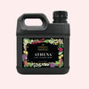 Black bottle with floral design on a white background