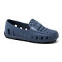 Blue shoe with open design on a white background