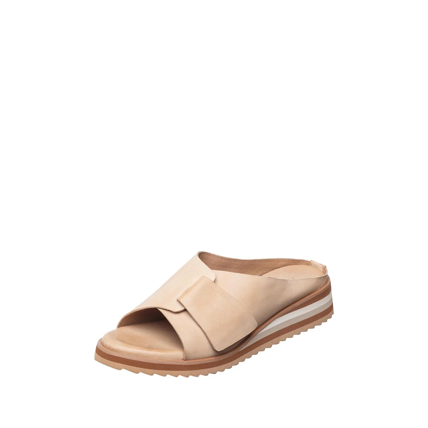 Beige sandal with a white sole on a white background