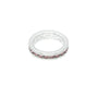 Silver ring with pink stones on a white background