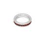 Silver ring with red gemstones on a white background
