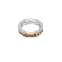 Silver ring with embedded amber stones on a white background
