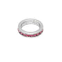 Silver ring with pink gemstones on a white background