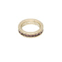 Gold ring with pink gemstones on a white background