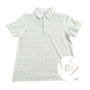 Short-sleeve shirt with geometric pattern on a white background