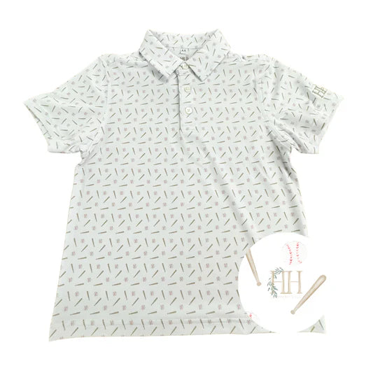 Short-sleeve shirt with geometric pattern on a white background