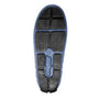 Blue shoe sole with textured pattern and brand logo on a white background