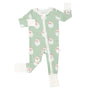 Green baby onesie with Santa Claus pattern on a white background