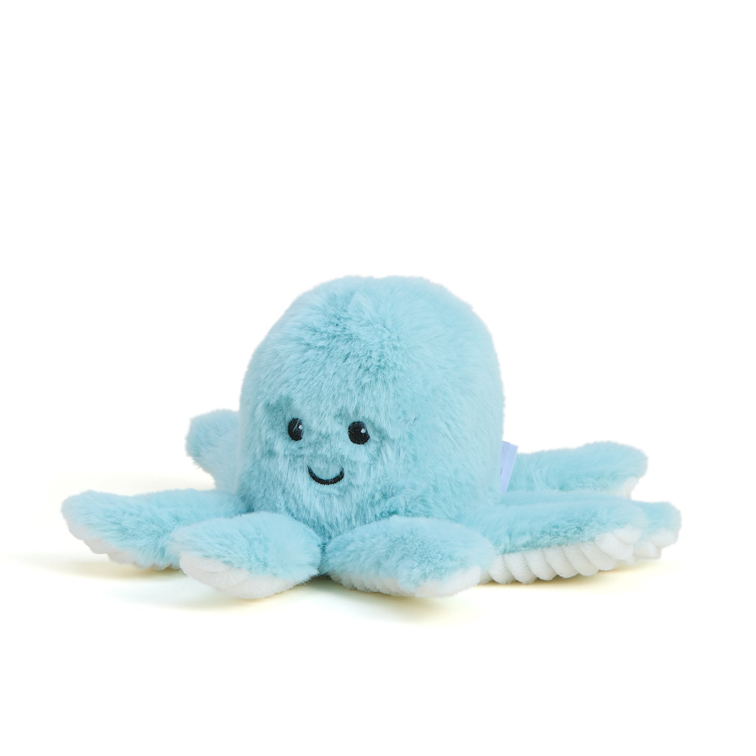 Blue plush octopus toy on a white background