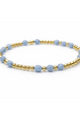 Bracelet with blue beads and gold accents on a white background