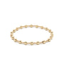 Gold beaded bracelet on a white background